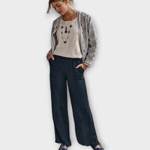 J. Jill Womens Size Medium Tall Sand Washed Full Leg Breezy Silky Pant In Blue